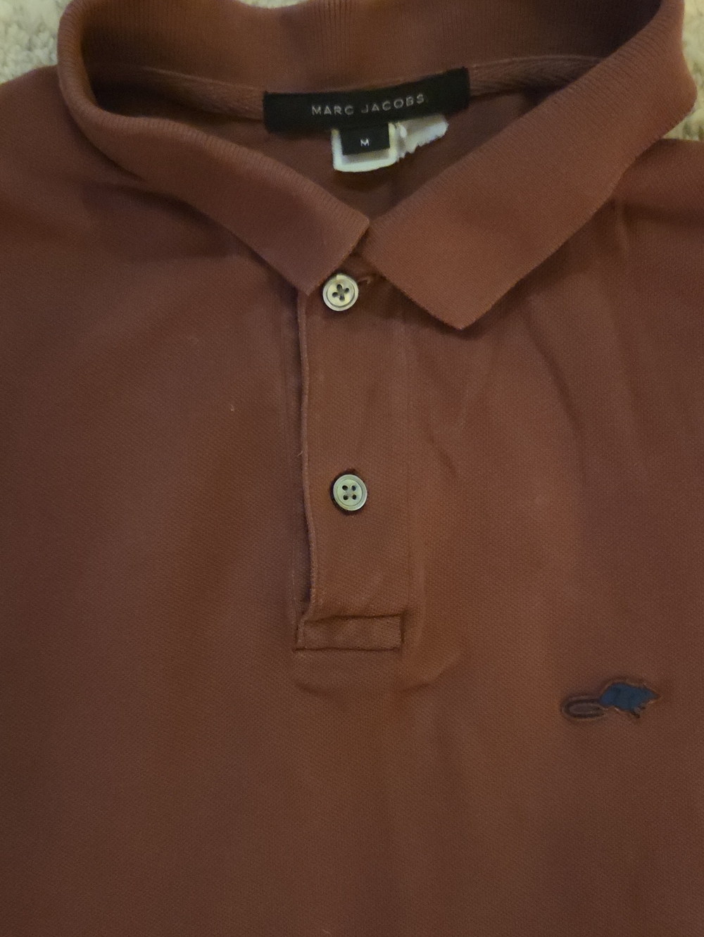 Marc Jacobs Pique Polo Terracotta Chocolate Stinky Rat Logo Size M - Vintage